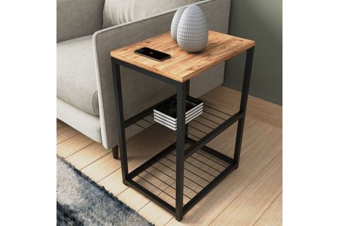 TEDİ METAL AYAKLI DEKORATİF TEL RAFLI YAN SEHPA, ÇAM