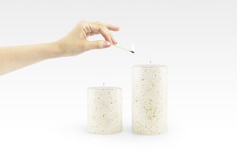 COHO LUMİNA YALDIZLI KREM SİLİNDİR MUM 10 CM