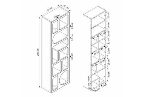 BOHEM MEBRAN KİTAPLIK, BEYAZ, 205 CM