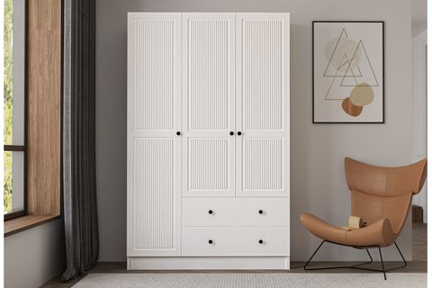 ATLAS 3 KAPAK 2 ÇEKMECE GARDIROP, BEYAZ, 210 CM