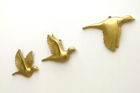 GÜVERCİN ÜÇLÜ DUVAR SÜSÜ, GOLD