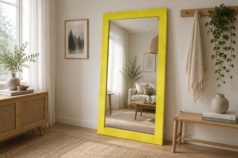 DFN WOOD DEKORATİF DUVAR BOY AYNASI, SARI, 100X40
