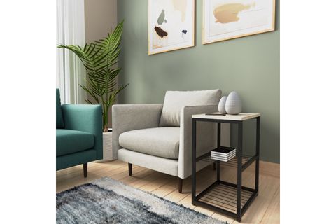 TEDİ METAL AYAKLI DEKORATİF TEL RAFLI YAN SEHPA, TAŞ GRİ