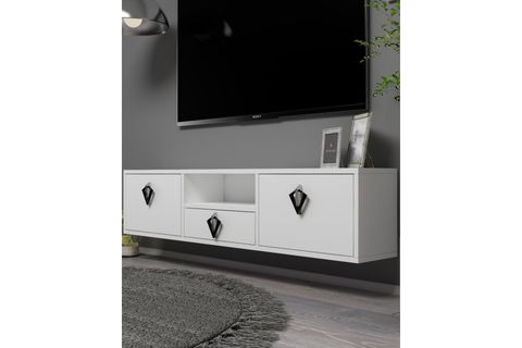 DROPDD TV SEHPASI, BEYAZ GÜMÜŞ SİYAH DUVARA MONTAJ, 1314DROPDD 32