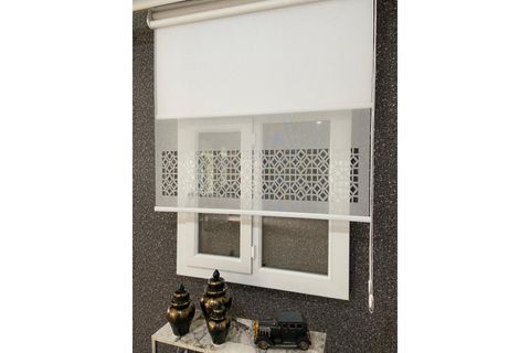 ÇİFT MEKANİZMALI LAZER KESİM TÜL VE STOR PERDE, BEYAZ, DSG-308, 100X260