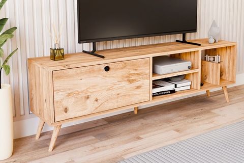 LENA KİTAPLIK BÖLÜMLÜ TV SEHPASI, ÇAM, 140 CM