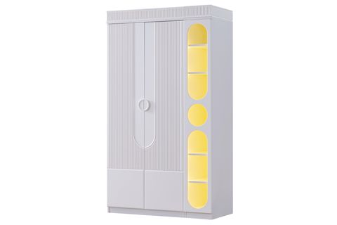VİRA DOLAP VE LEDLİ KİTAPLIK, BEYAZ, 4 KAPAKLI