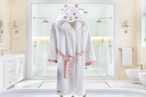 KAPÜŞONLU PAMUK ÇOCUK & BEBEK BORNOZU, KEDİ, BEYAZ, 3-4 YAŞ