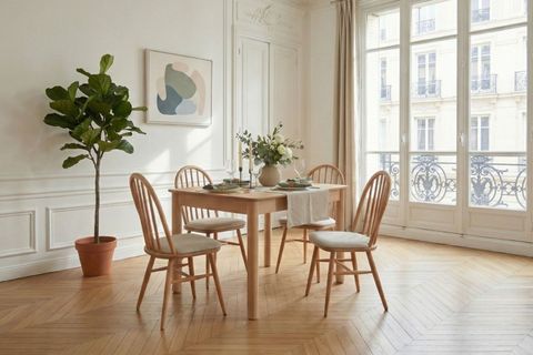 FREYA NATURAL AÇILIR MUTFAK MASA TAKIMI, 4 SANDALYELİ, 80X120 CM