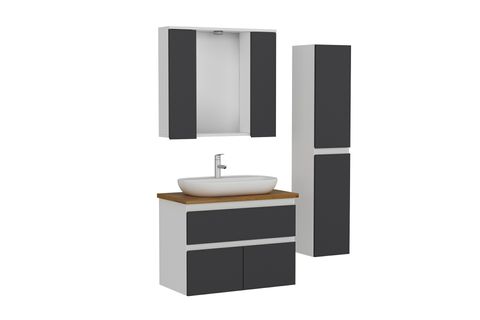 NİKA BANYO DOLABI AS2K1Ç46, BEYAZ ANTRASİT, 85 CM