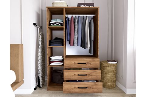 MİDOSER EASY 3 KAPILI 3 ÇEKMECELİ ELBİSE DOLABI-GARDIROP CEVİZ