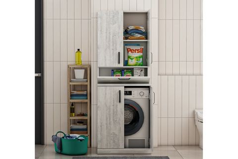 PALMİRO ÇAMAŞIR MAKİNASI DOLABI SET BEYAZ-TEAK