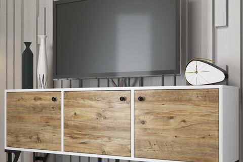 WOOD'N LOVE BELLO TV ÜNİTESİ, METAL AYAKLI, BEYAZ ATLANTİK ÇAM, 160 CM