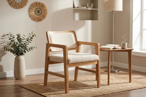 İSTANBUL SANDALYE, NATUREL AHŞAP, KREM KUMAŞ