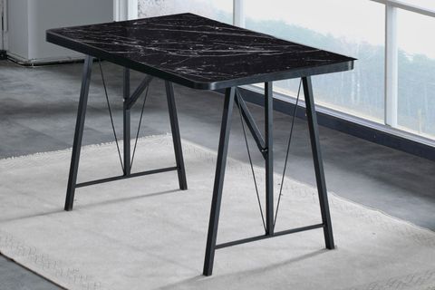 LAJMY SİYAH MERMER SABİT MUTFAK MASA TAKIMI, 1 SIRTLI BENCH, 2 SANDALYE, SİYAH, 70X110