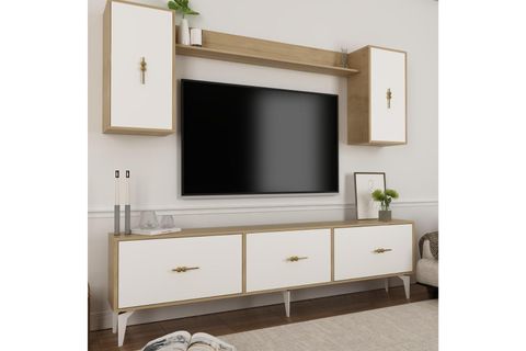 ZEUSS TV ÜNİTESİ TAKIMI, SAFİRMEŞE BEYAZ, 180 CM