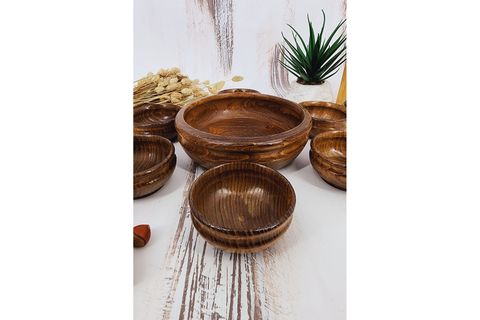 EL YAPIMI AHŞAP DOĞAL AĞAÇ ÇEREZLİK KAHVALTILIK YEDİ PARÇA CEVİZ RENK