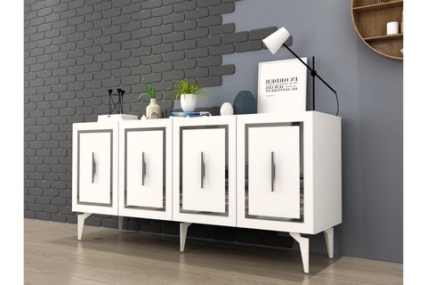 VANNESSA LAZER DESENLİ PLEKSİLİ KONSOL, BEYAZ GÜMÜŞ