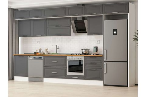 ALVİNKA 410X240 CM KLASİK MEBRAN MUTFAK DOLABI, MB E90S60S60 2 MEBRAN ANTRASİT SUNTALAM