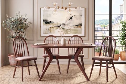 NORA CEVİZ RENGİ OVAL MASA TAKIMI, 80X130