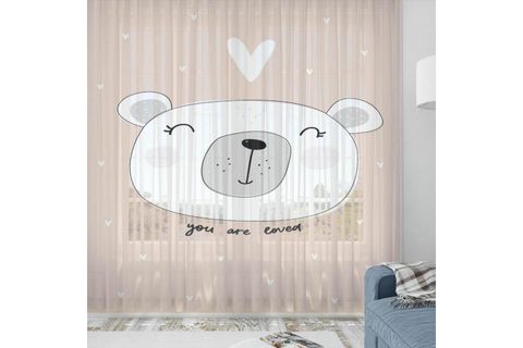 ELSE SEVİMLİ HİPOPOTAM İSKANDİNAV DESENLİ DEKORATİF ÇOCUK BEBEK TÜL FON PERDE 140X270