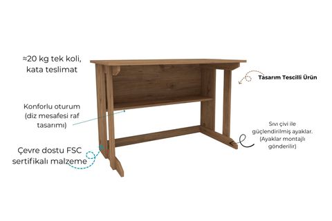 PİLLAR GENİŞ ÇALIŞMA MASASI, ATLANTİK ÇAM, 100X56 CM
