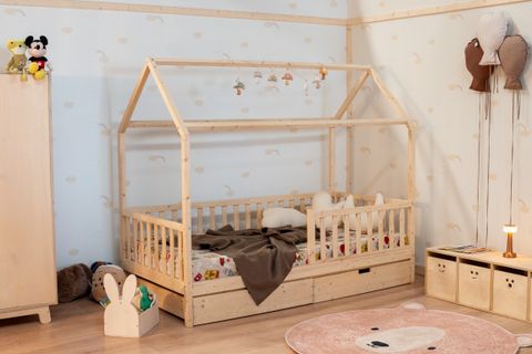 NATURKİDZ MONTESSORI ÇATILI KARYOLA,  ÇEKMECELİ, MASİF, 90X190
