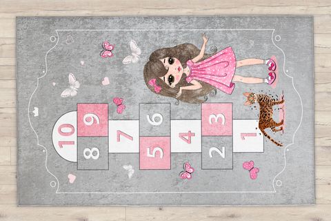 SEVİMLİ KIZ KEDİ VE SEKSEK OYUN HALISI 100X150