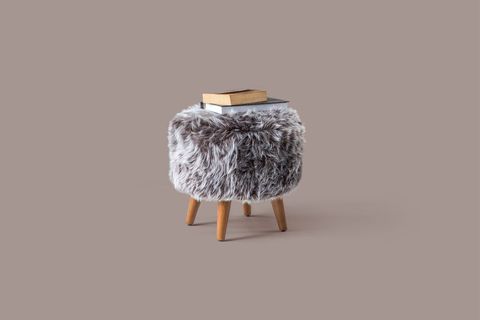 GONDOL AHŞAP AYAKLI PELUŞ PUF, GRİ