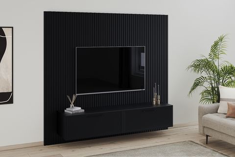 PANEL TV ÜNİTESİ, SİYAH , 220 CM