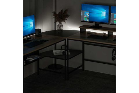 MİNAR GRETA RGB LED IŞIKLI L KÖŞE ÇALIŞMA MASASI, DORE SİYAH