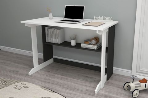 PİLLAR GENİŞ ÇALIŞMA MASASI, BEYAZ ANTRASİT, 100X56 CM