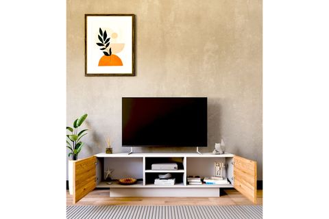 DORA ÇİFT KAPAKLI TELEVİZYON SEHPASI, BEYAZ ÇAM KAPAK 140