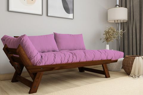 WOODESK ADALAR MASİF AHŞAP İKİLİ KANEPE, CEVİZ-PEMBE, CPT8165-210