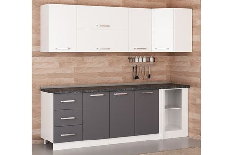 MİNAR 240CM KÖŞE MUTFAK DOLABI BEYAZ ANTRASİT K240A3