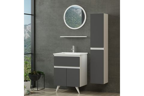 NİKA BANYO DOLABI 65CM AY2K1Ç 1YA1R ETJ BOY BEYAZ ANTRASİT