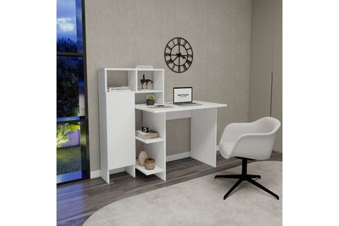BUĞRA DOLAPLI RAFLI ÇALIŞMA BİLGİSAYAR MASASI, BEYAZ