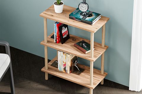 BUKİ DEKORATİF AHŞAP AYAKLI KİTAPLIK, 3 RAFLI, ÇAM