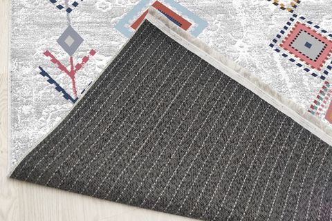 İSKANDİNAV BOHO DESENLİ BAKLAVA MOTİFLİ BAMBU DOKU SAÇAKLI DEKORATİF HALI, GRİ, 160X230