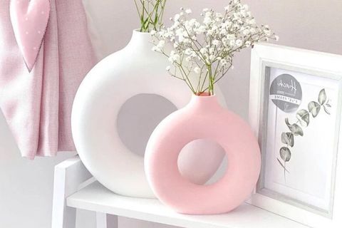 İKİLİ HALKA VAZO SET BEYAZ PEMBE