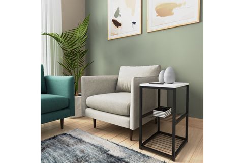 TEDİ METAL AYAKLI DEKORATİF TEL RAFLI YAN SEHPA, BEYAZ