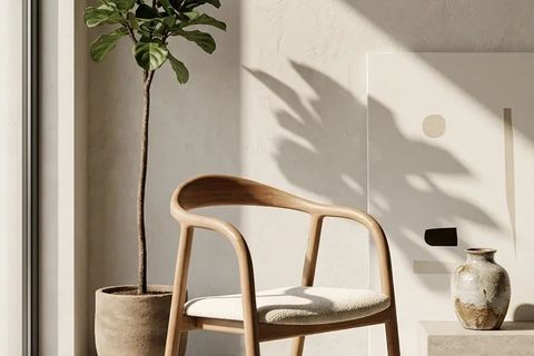 YILAN SANDALYE, NATUREL AHŞAP, KREM KUMAŞ