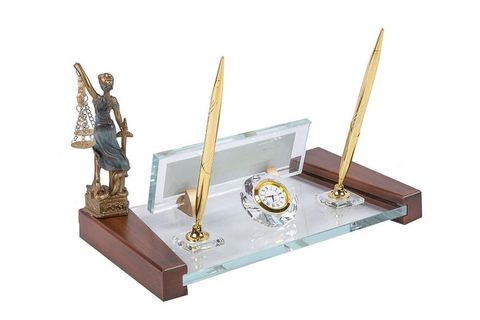 ADALET HEYKELLİ DEKORATİF KRİSTAL CAM OFİS MASA İSİMLİĞİ, GOLD