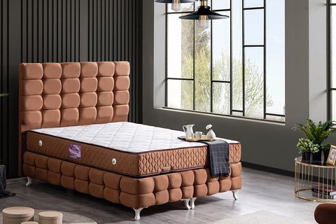 DUKE LUX NEW BAZA BAŞLIK VE DELUXE YATAK SETİ, AÇIK KAHVERENGİ, 90X190