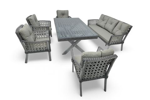 SİDE RATTAN BAHÇE MASA TAKIMI, 7 KİŞİLİK, 100X180