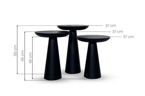 ZİGON MANTAR SEHPA MUSHROOM, ÜÇLÜ, SİYAH