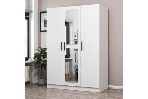 KALE 3 KAPAK AYNALI 2 ÇEKMECE ZİNCİR DOLAP BEYAZ 210CM
