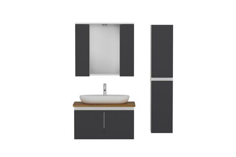 NİKA BANYO DOLABI AS2K10, BEYAZ ANTRASİT, 85 CM