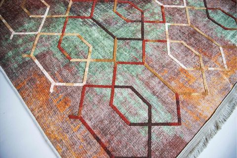 KİLİM DÜKKANIM PASTEL TONLARDA GEOMETRİK DESEN KAYMAZ TABAN NAKIŞLI YIKANABİLİR DEKORATİF KİLİM HALI 160X230