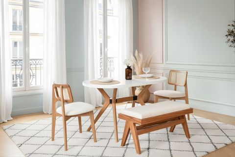 CASSANDRA NATURAL BEYAZ BENÇLİ MASA SANDALYE TAKIMI, 80X130